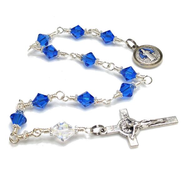 St. Benedict Blue Handmade One Decade Rosary - Picture 1 of 10